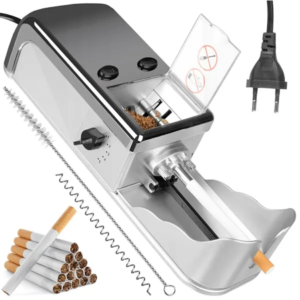 Elektromos cigarettatöltő gép, 8 mm hüvelyhez, 230V, 5 fokozat, ezüst