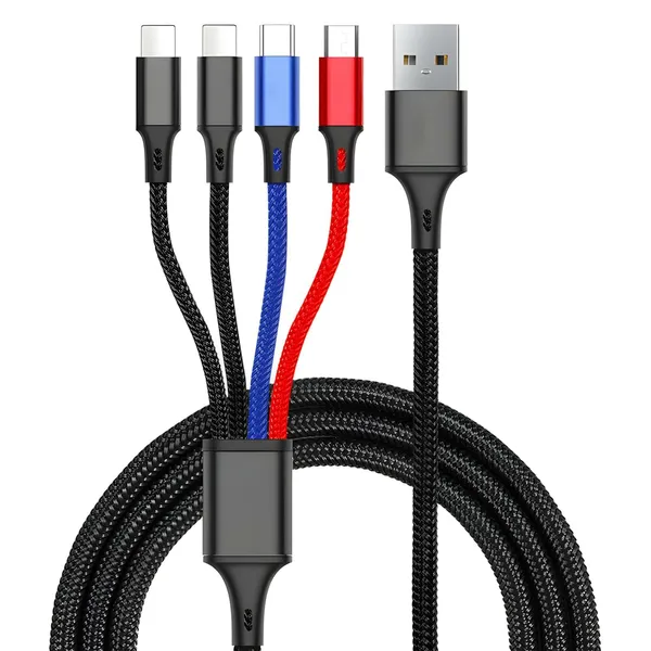 4 az 1-ben töltő- és adatkábel, 1,2 m, USB‑C x2/micro‑USB/Lightning, fekete
