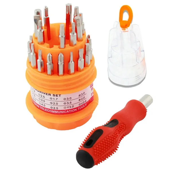 31 részes Torx bitkészlet csavarhúzóval, króm‑vanádium acél, mágneses