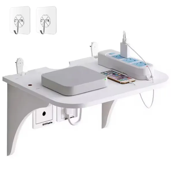 Falra szerelhető Wi‑Fi router polc, fehér, MDF, 22,5×18×13,5 cm