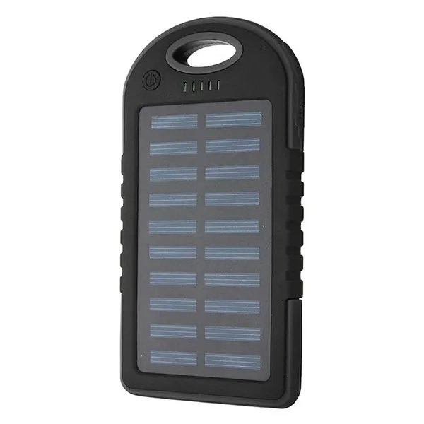 Napelemes powerbank 5000 mAh, 2x USB, LED lámpa, microUSB – fekete