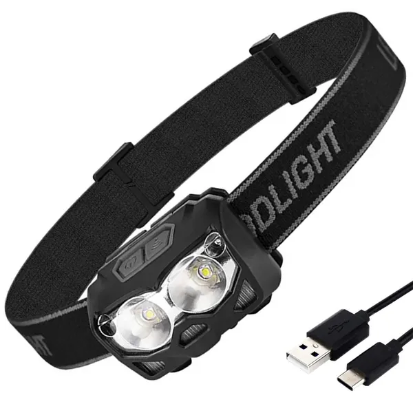 LED fejlámpa 500 lm, USB-C tölthető, PIR érzékelő, IP44, 1200 mAh