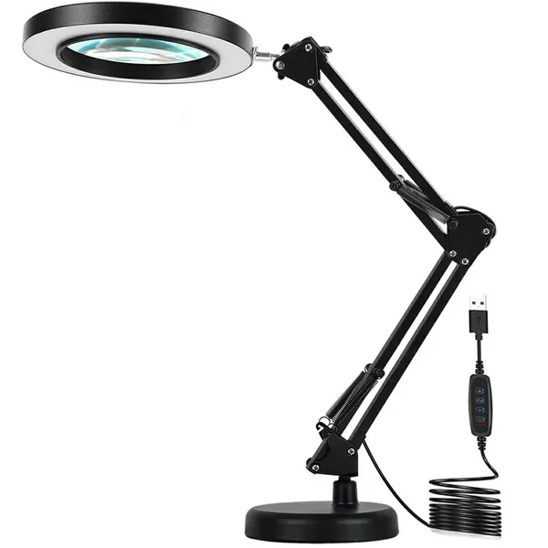 LED asztali kozmetikai nagyítós lámpa, 3x, állítható kar, 12W, USB, fekete