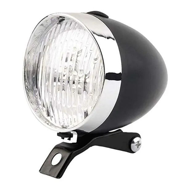 ZD14A retro LED első kerékpár lámpa, fekete+króm, 3×AAA, fröccsenésálló