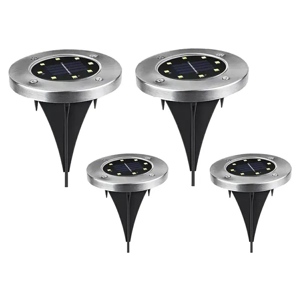 Napelemes kerti lámpa, 4 db, 8 LED, 4000K, IP67, inox/fekete