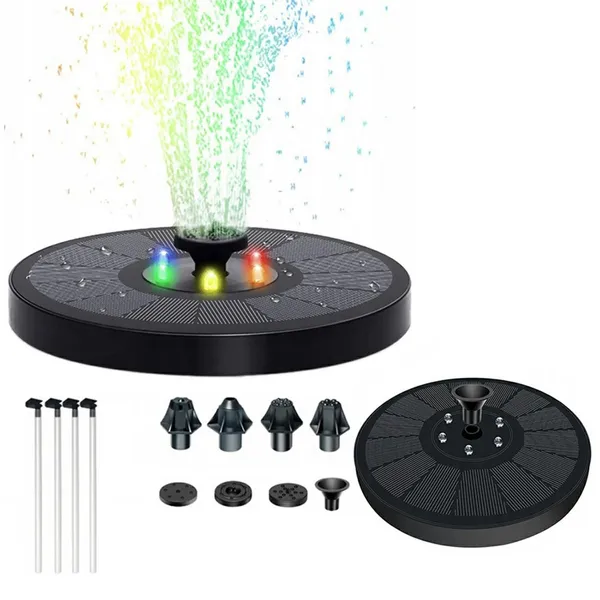 Napelemes kerti tó szökőkút pumpa RGB LED-del, 3 W, 150 l/ó, 60 cm