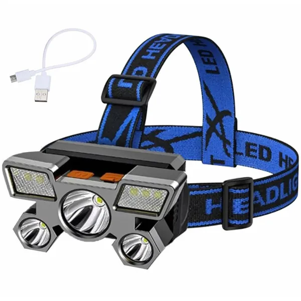 ZD85 fejlámpa 9× LED XPE, 800 lm, USB‑tölthető, IPX4, 6 mód, 90° dönthető