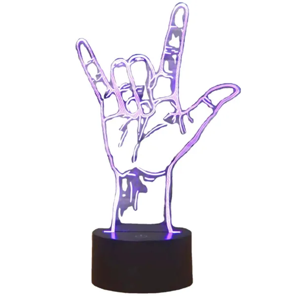 3D LED éjjeli lámpa V jelet mutató kéz, RGB, távirányító, USB/AA