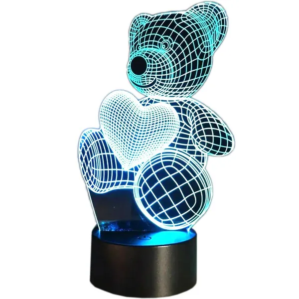 3D LED éjjeli lámpa – mackó RGB, távirányító, USB/AA