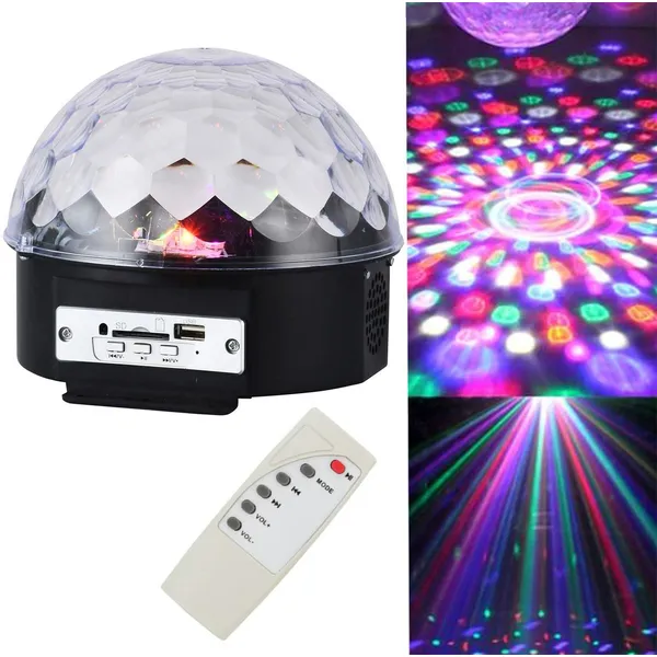 LED diszkógömb projektor MP3-lejátszóval, USB/SD, távirányító, 6 LED, 18 W